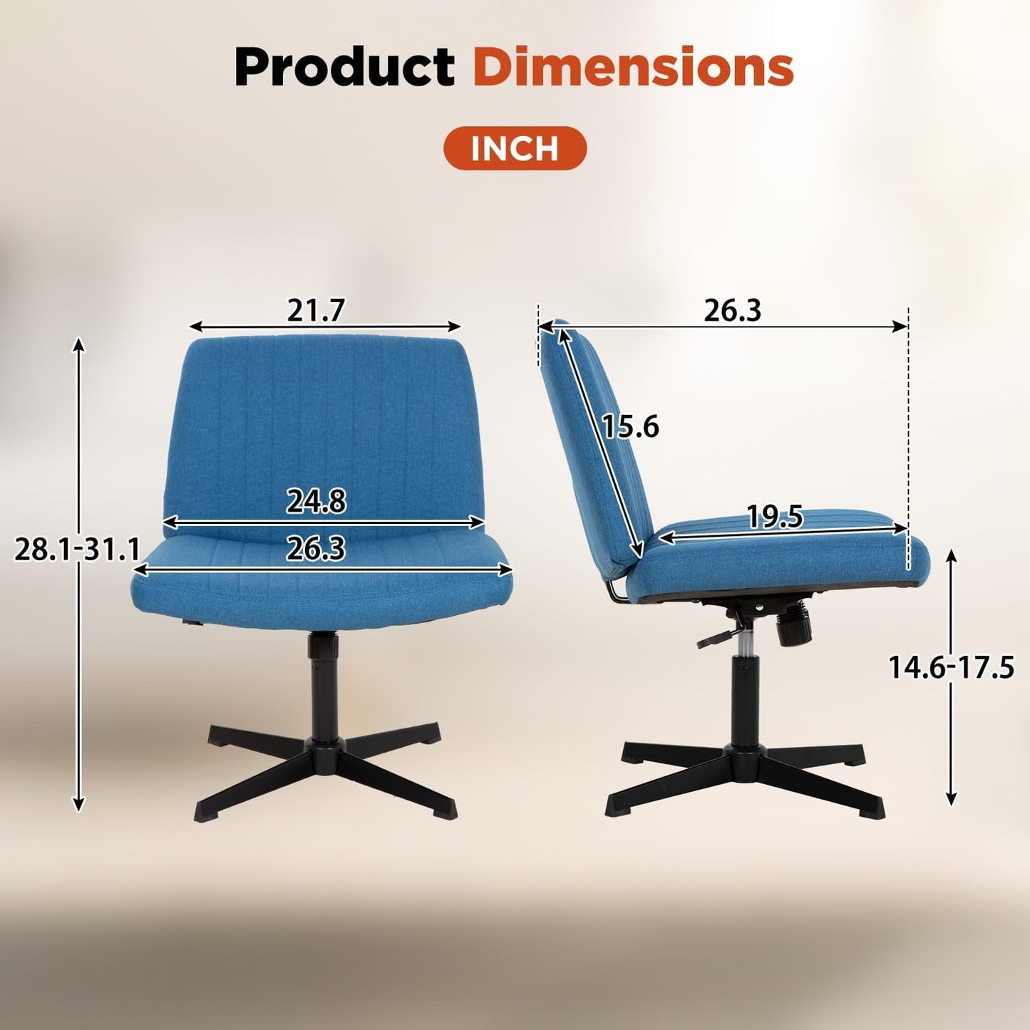 Criss Cross Chair,Armless Cross Legged Office Chair,Wide Comfty Desk Chair with No Wheels Modern Height Adjustable,Swivel Fabric Vanity Chair Computer Task Chair (Pack of 1, Blue)-2
