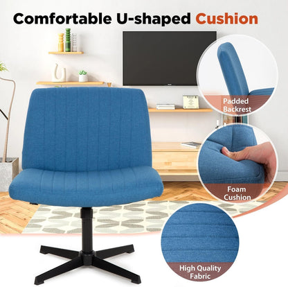 Criss Cross Chair,Armless Cross Legged Office Chair,Wide Comfty Desk Chair with No Wheels Modern Height Adjustable,Swivel Fabric Vanity Chair Computer Task Chair (Pack of 1, Blue)-4