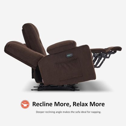 Power Reclining Sofa with Heat and Vibration,Usb Ports, Cup Holders,3-Seat Dual Recliner Sofa for Living Room 6015(Brown)-4