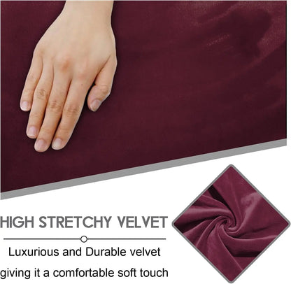 Reclining Love Seat with Middle Console Slipcover, 8-Piece Velvet Stretch Loveseat Reclining Sofa Covers, 2 Seat Loveseat Recliner Cover, Thick, Soft, Washable, Loveseat Slipcovers (Burgundy - Wine)-4