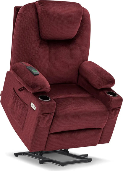 Large Power Lift Recliner Chair Sofa with Massage and Heat for Big and Tall Elderly People, 3 Positions, Cup Holders, and USB Ports, Extended Footrest, Fabric 7516(Large,Carmine Red)-0