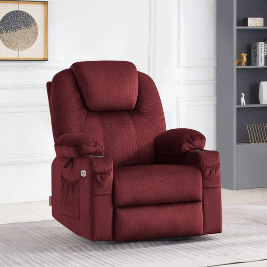 Large Power Lift Recliner Chair Sofa with Massage and Heat for Big and Tall Elderly People, 3 Positions, Cup Holders, and USB Ports, Extended Footrest, Fabric 7516(Large,Carmine Red)-1