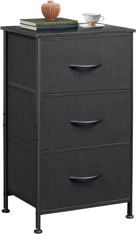 Dresser with 3 Drawers, Fabric Nightstand, Organizer Unit, Storage Dresser for Bedroom, Hallway, Entryway, Closets, Sturdy Steel Frame, Wood Top, Easy Pull Handle, Charcoal Black-0