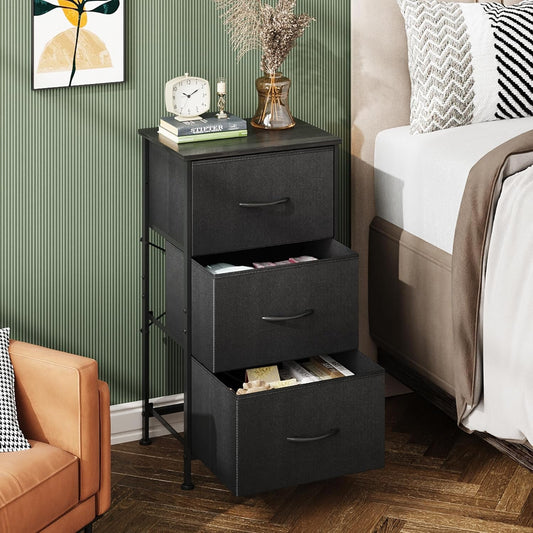 Dresser with 3 Drawers, Fabric Nightstand, Organizer Unit, Storage Dresser for Bedroom, Hallway, Entryway, Closets, Sturdy Steel Frame, Wood Top, Easy Pull Handle, Charcoal Black-1