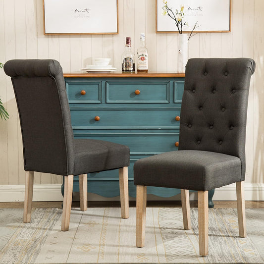 Habit Solid Wood Tufted Parsons Charcoal Dining Chair, Set of 2-1
