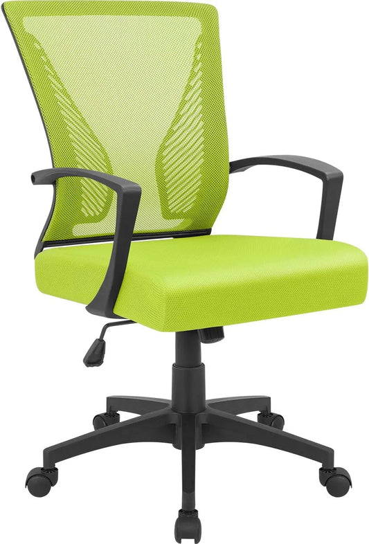 Office Chair Mid Back Swivel Lumbar Support Desk Chair, Computer Ergonomic Mesh Chair with Armrest (Cyan)-0