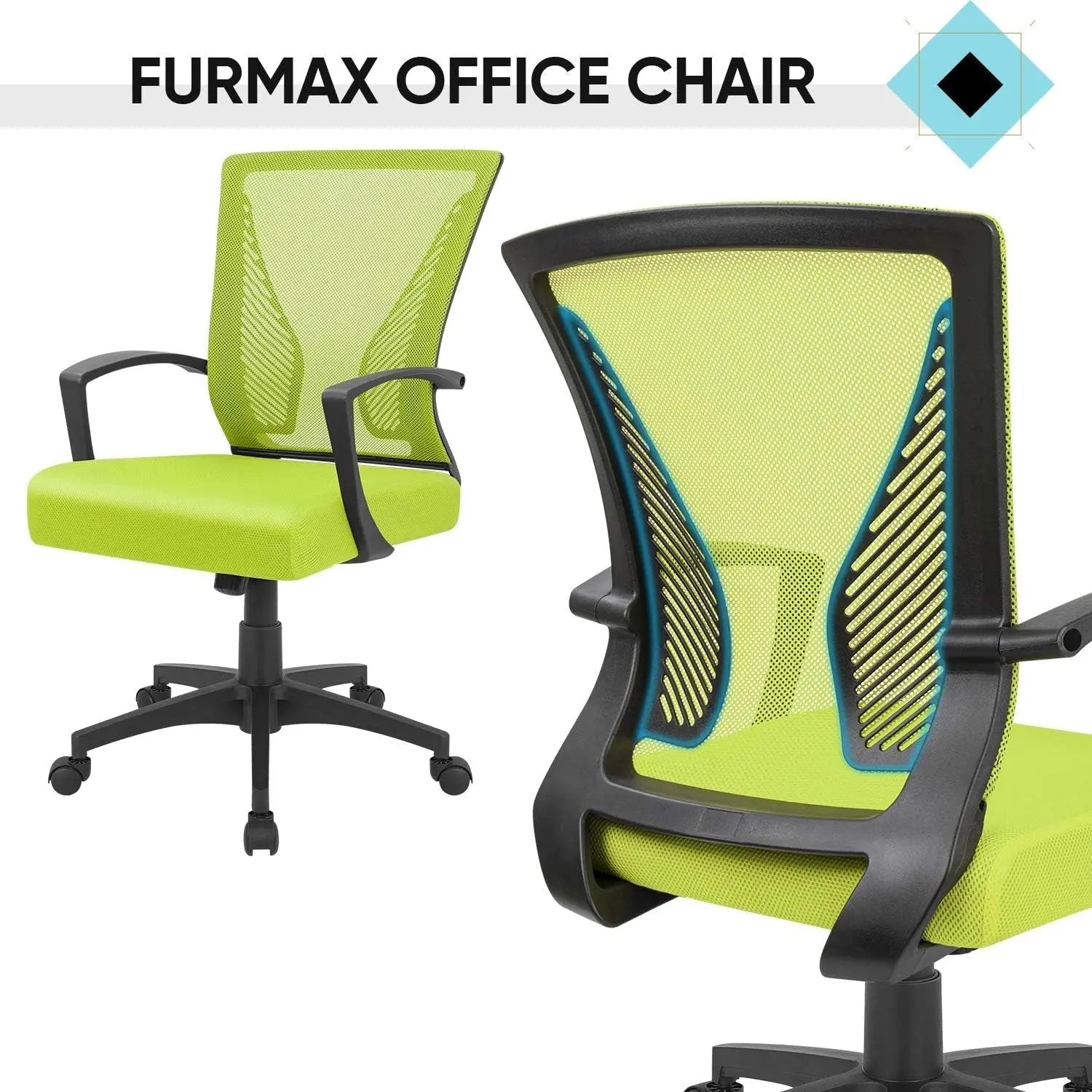 Office Chair Mid Back Swivel Lumbar Support Desk Chair, Computer Ergonomic Mesh Chair with Armrest (Cyan)-3