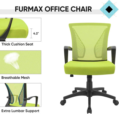 Office Chair Mid Back Swivel Lumbar Support Desk Chair, Computer Ergonomic Mesh Chair with Armrest (Cyan)-4