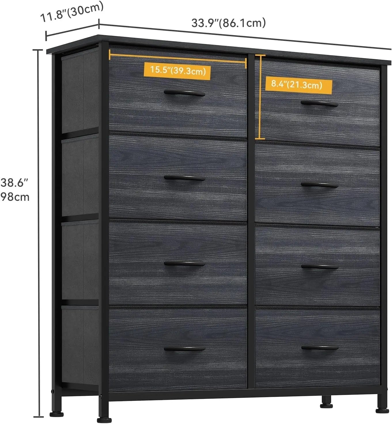 Dresser with 8 Drawers - Fabric Storage Tower, Organizer Unit for Bedroom, Hallway, Closets - Sturdy Steel Frame, Wooden Top & Easy Pull Fabric Bins-2