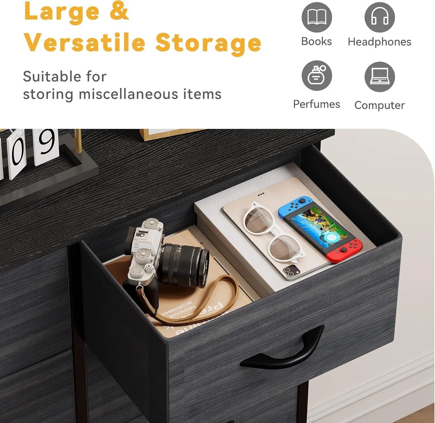 Dresser with 8 Drawers - Fabric Storage Tower, Organizer Unit for Bedroom, Hallway, Closets - Sturdy Steel Frame, Wooden Top & Easy Pull Fabric Bins-4
