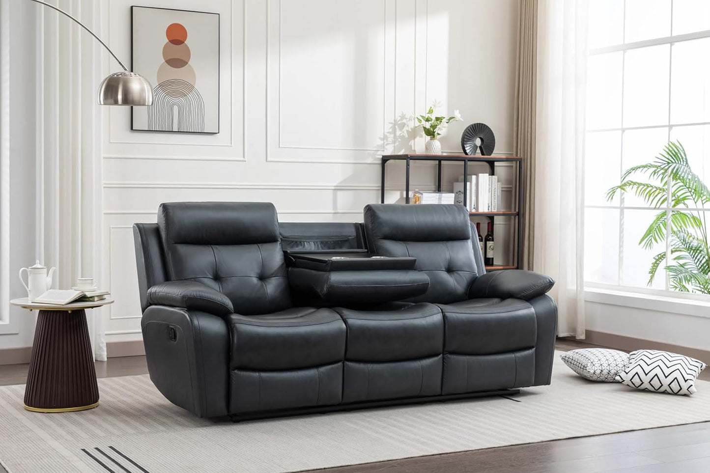 Oversized Leather Loveseat Manual Recline, Console, Cupholders-3