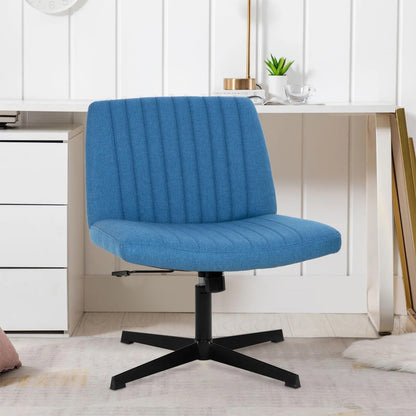 Criss Cross Chair,Armless Cross Legged Office Chair,Wide Comfty Desk Chair with No Wheels Modern Height Adjustable,Swivel Fabric Vanity Chair Computer Task Chair (Pack of 1, Dark Blue)-1