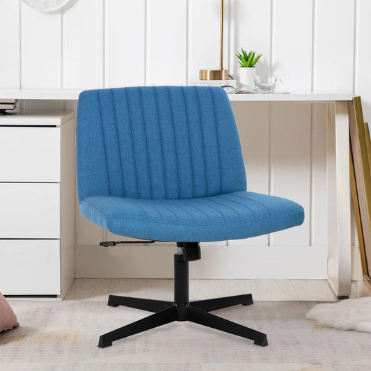 Criss Cross Chair,Armless Cross Legged Office Chair,Wide Comfty Desk Chair with No Wheels Modern Height Adjustable,Swivel Fabric Vanity Chair Computer Task Chair (Pack of 1, Dark Blue)-1
