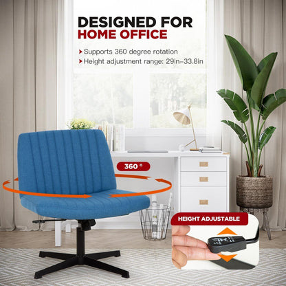 Criss Cross Chair,Armless Cross Legged Office Chair,Wide Comfty Desk Chair with No Wheels Modern Height Adjustable,Swivel Fabric Vanity Chair Computer Task Chair (Pack of 1, Dark Blue)-3