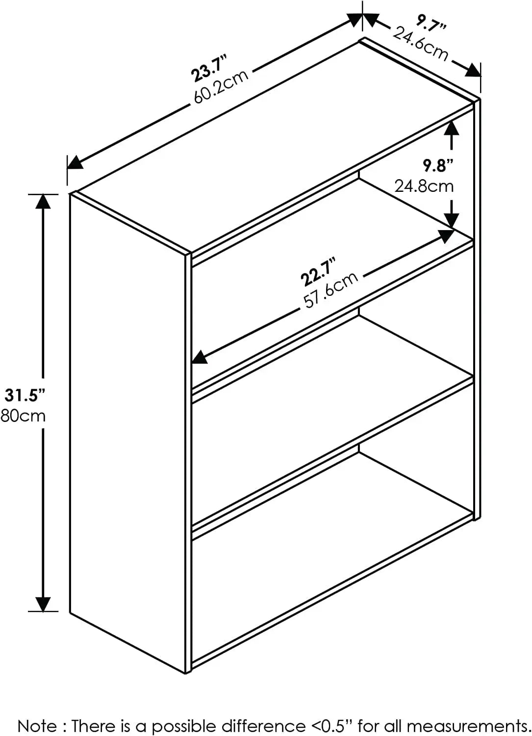 Pasir 3-Tier Open Shelf Bookcase, Dark Espresso-2