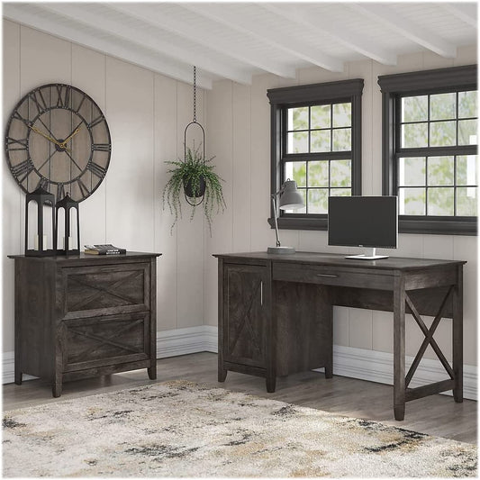 Key West Desk with Storage and Lateral File, Gray-0