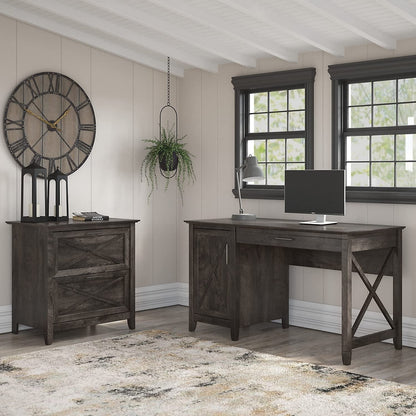 Key West Desk with Storage and Lateral File, Gray-3