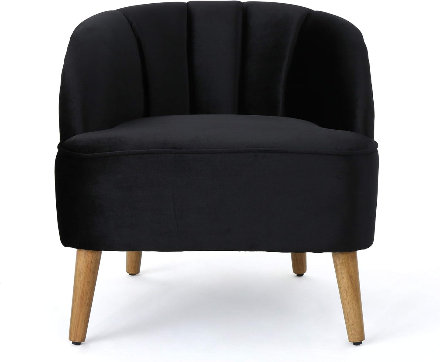 Amaia Modern Velvet Chat Set, 3-Pcs Set, Black / Walnut-3