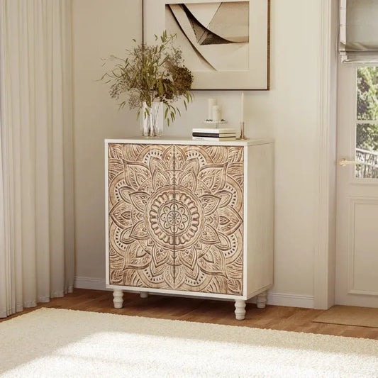 Artisan Crafted Siriah Accent Cabinet With Handcarved Wood-0
