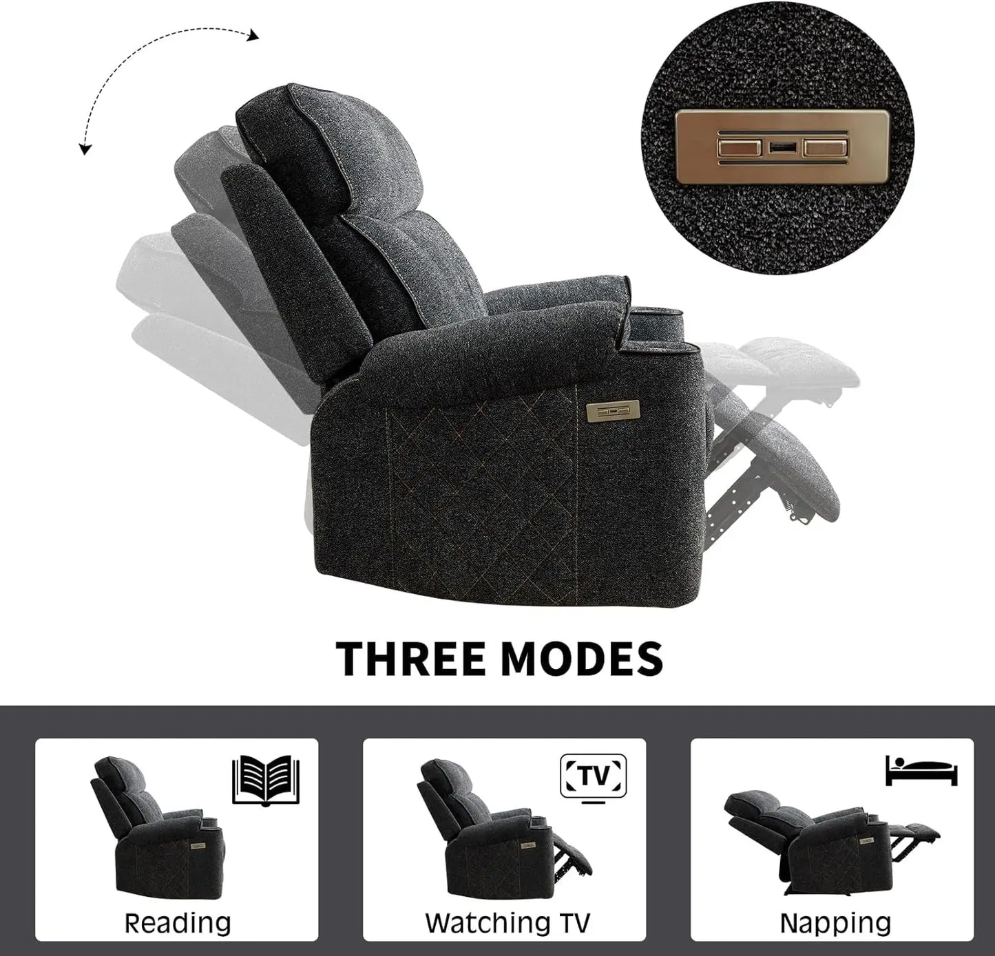 Classic Power Recliner Sofa with Cup Holders and Double Layer Backrest-4