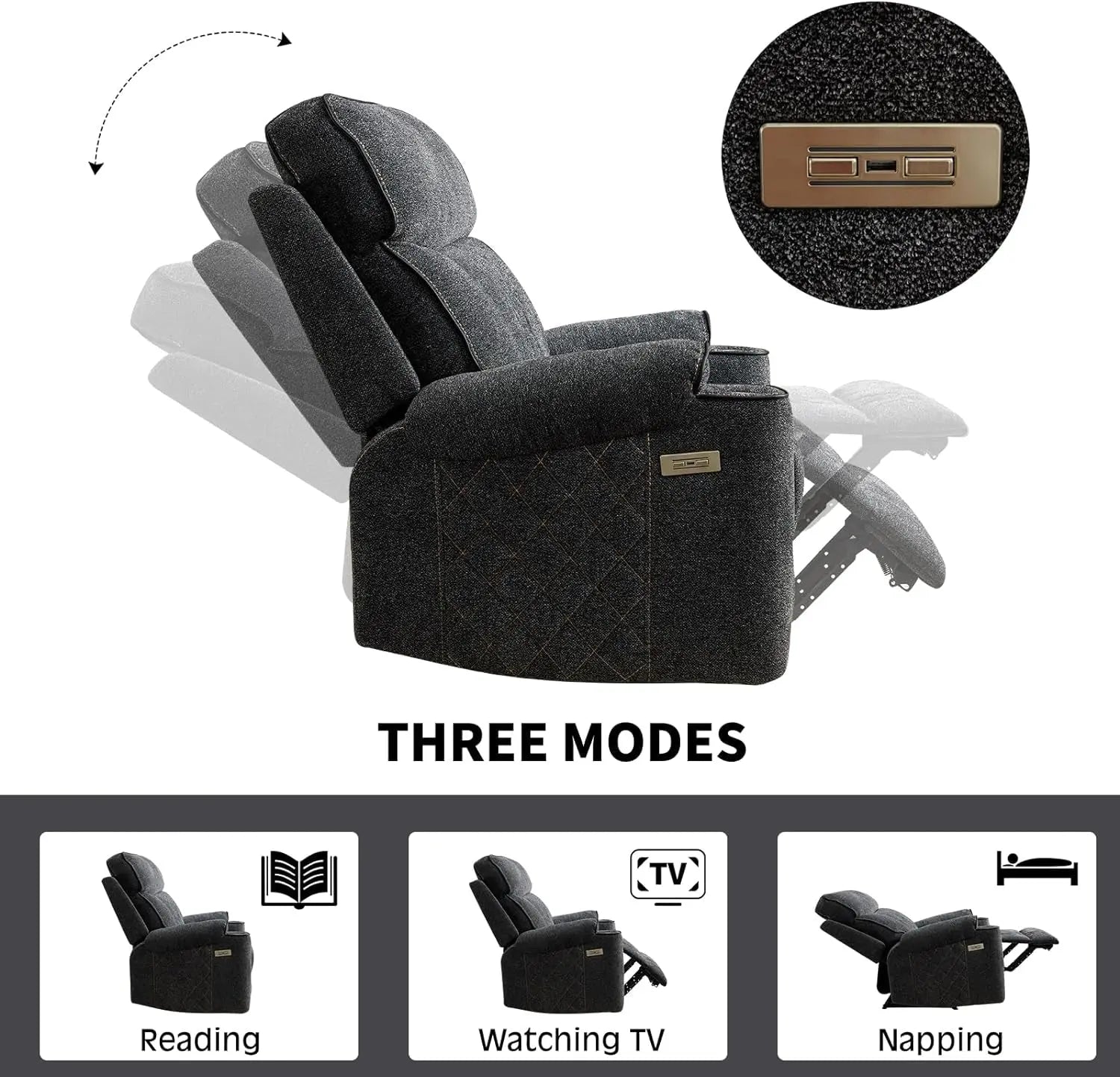 Classic Power Recliner Sofa with Cup Holders and Double Layer Backrest-4