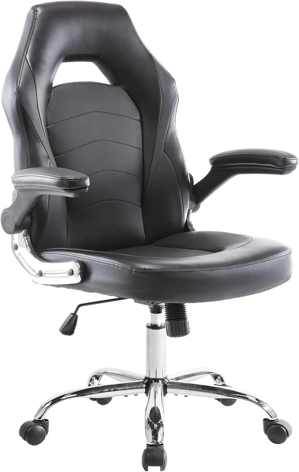 Home Gaming Ergonomic Office Flip-Up Armrest and Height Adjustable Desk Splicing PU Leather Computer Chair with Lumbar Support, Black (3959-BKZ6)-0