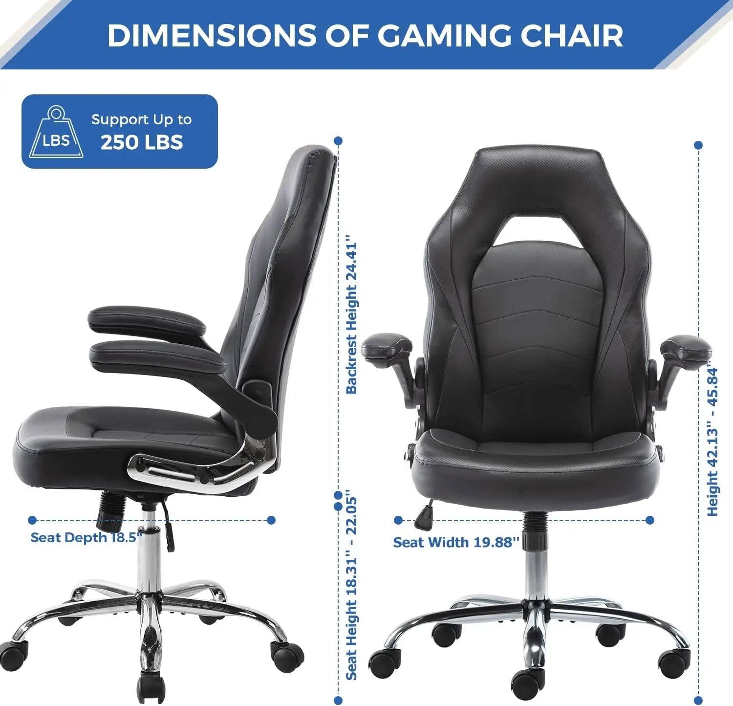Home Gaming Ergonomic Office Flip-Up Armrest and Height Adjustable Desk Splicing PU Leather Computer Chair with Lumbar Support, Black (3959-BKZ6)-2