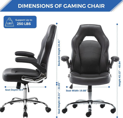 Home Gaming Ergonomic Office Flip-Up Armrest and Height Adjustable Desk Splicing PU Leather Computer Chair with Lumbar Support, Black (3959-BKZ6)-2