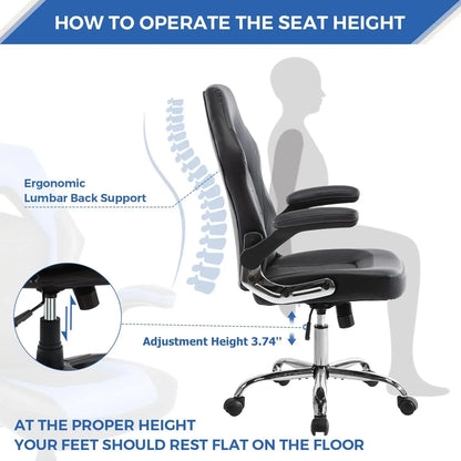 Home Gaming Ergonomic Office Flip-Up Armrest and Height Adjustable Desk Splicing PU Leather Computer Chair with Lumbar Support, Black (3959-BKZ6)-4