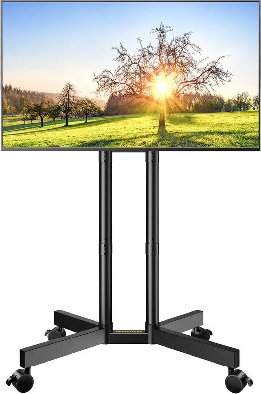 Rolling TV Stand, Mobile TV Stand with Wheels for 32-70 Inch Tvs, Height Adjustable Mobile TV Cart with -15° to +5° Tilt, Outdoor TV Stand for 4K TV Max VESA 400X400Mm up to 88Lbs, PGTVMC14-0