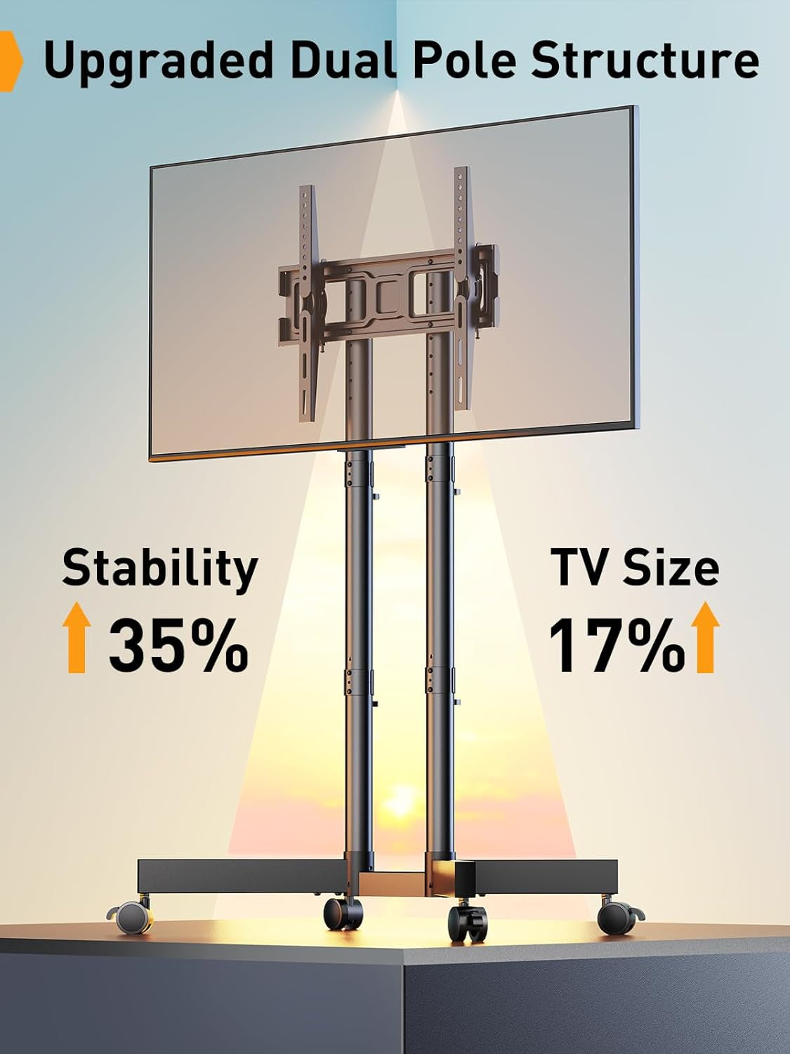 Rolling TV Stand, Mobile TV Stand with Wheels for 32-70 Inch Tvs, Height Adjustable Mobile TV Cart with -15° to +5° Tilt, Outdoor TV Stand for 4K TV Max VESA 400X400Mm up to 88Lbs, PGTVMC14-4