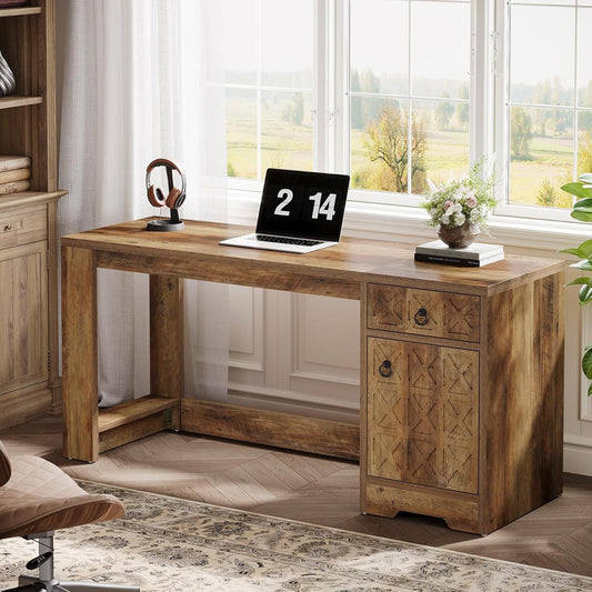 Spacious 59 Inch Computer Desk with Storage Drawer-0