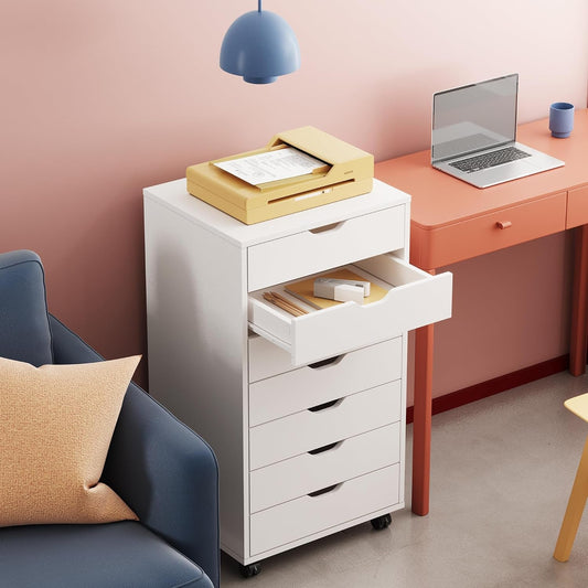 White 7-Drawer Storage Chest with Wheels-0