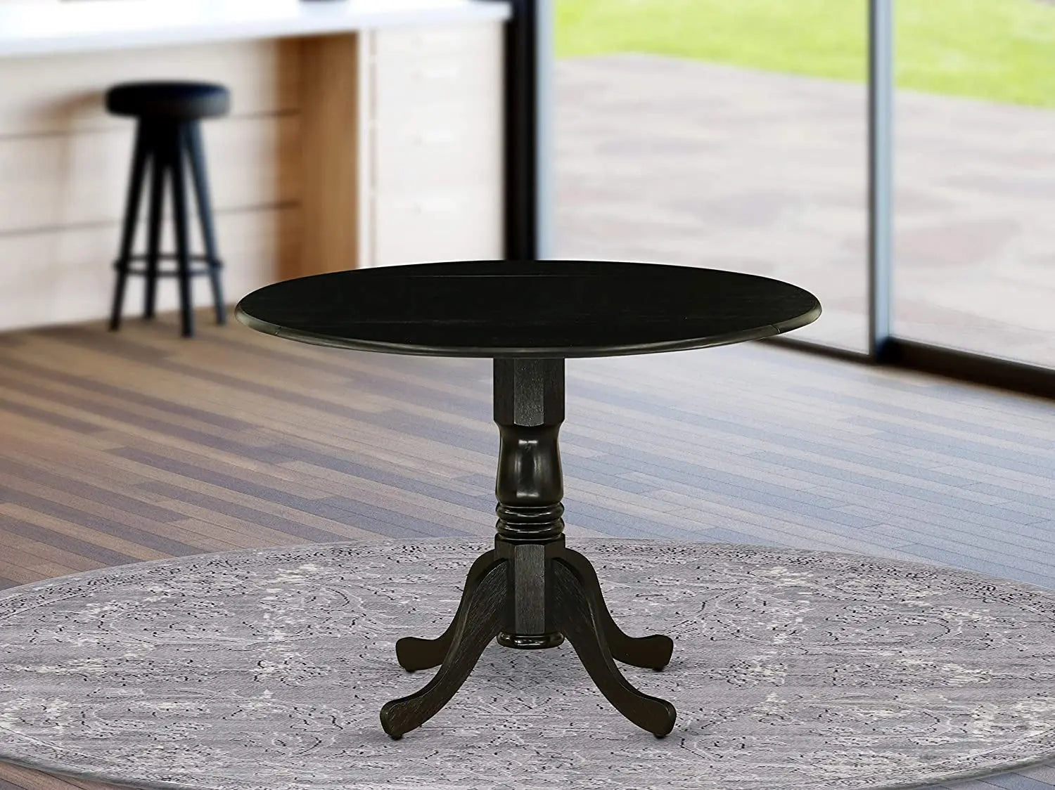 Wood Dining Room Table with round Tabletop, Black Finish-0