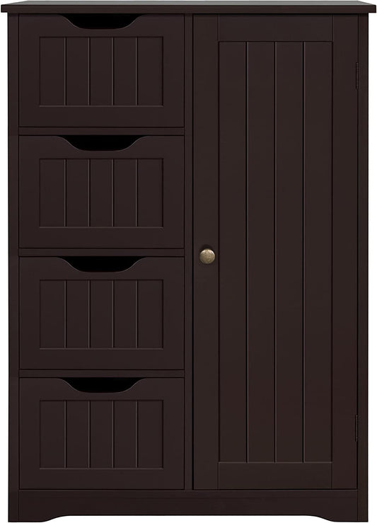Brown Wooden Bathroom Cabinet with 4 Drawers Cupboard-1