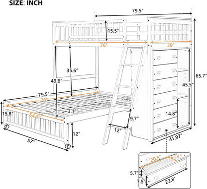 Espresso Twin/Full Bunk with 6 Drawers, Shelves-2