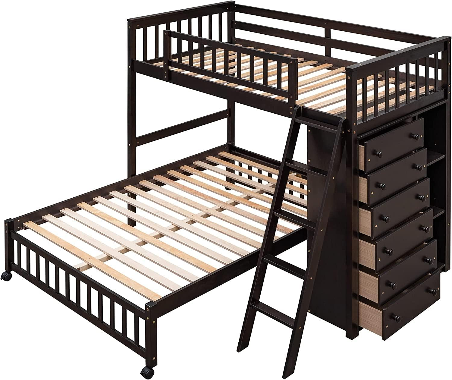 Espresso Twin/Full Bunk with 6 Drawers, Shelves-4