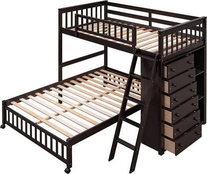 Espresso Twin/Full Bunk with 6 Drawers, Shelves-4