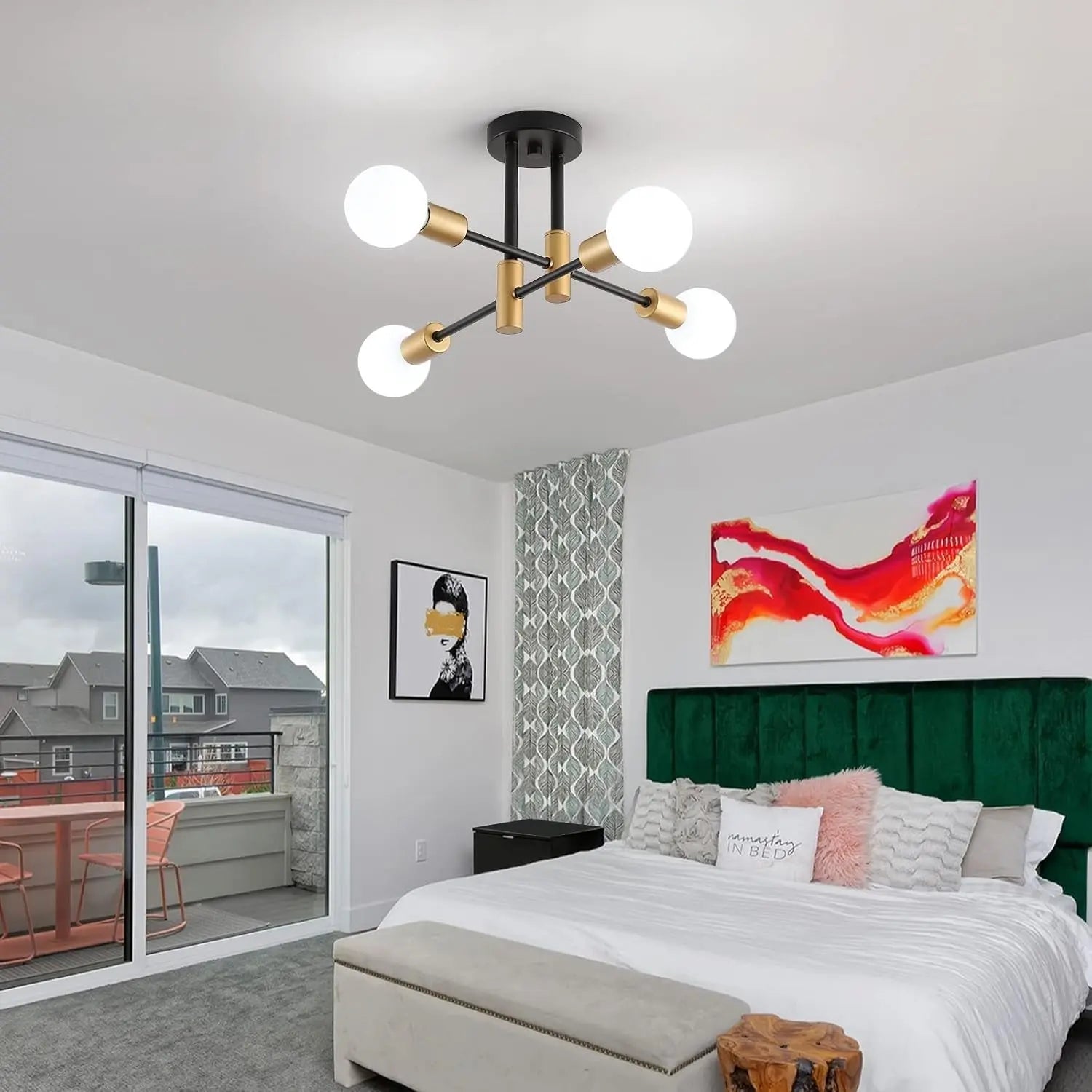 Black Gold Sputnik Chandelier: Modern Industrial Ceiling Light-0