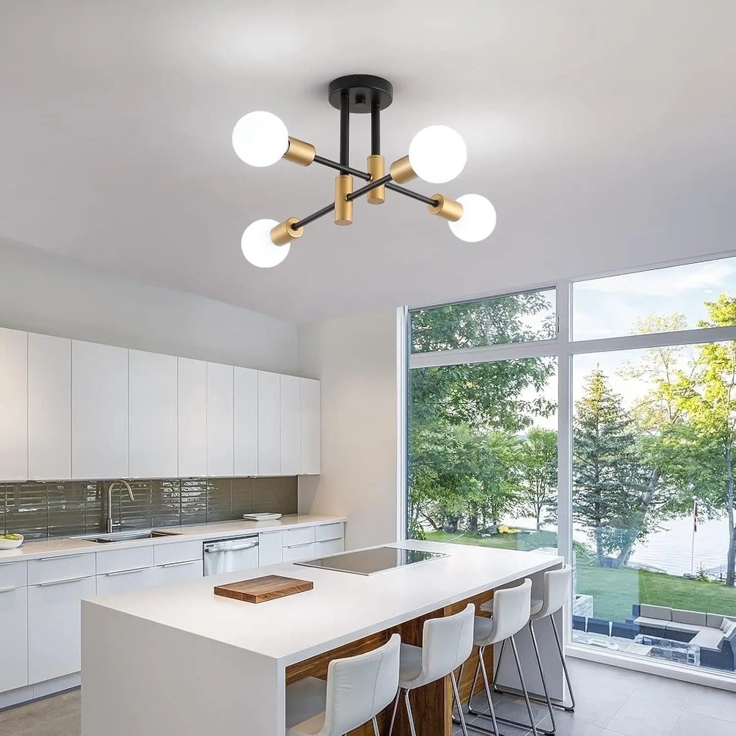 Black Gold Sputnik Chandelier: Modern Industrial Ceiling Light-1