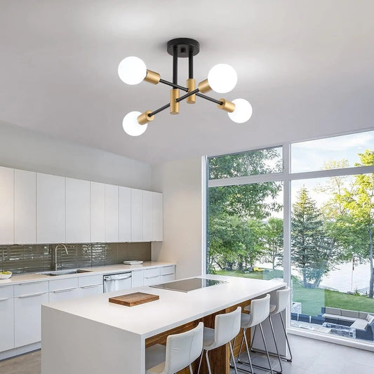 Black Gold Sputnik Chandelier: Modern Industrial Ceiling Light-1