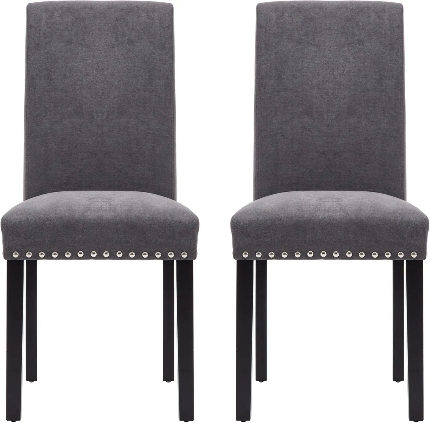 Dining Chair Upholstered Fabric Dining Chairs with Copper Nails,Set of 2,Grey-0