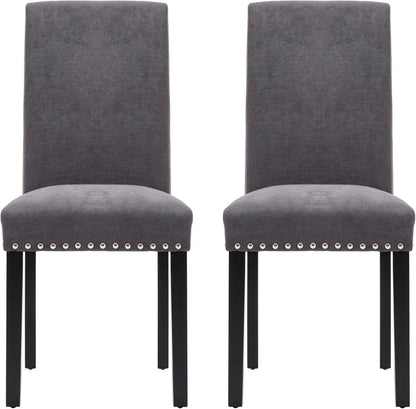 Dining Chair Upholstered Fabric Dining Chairs with Copper Nails,Set of 2,Grey-0