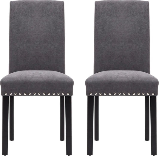 Dining Chair Upholstered Fabric Dining Chairs with Copper Nails,Set of 2,Grey-0
