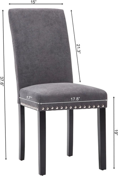 Dining Chair Upholstered Fabric Dining Chairs with Copper Nails,Set of 2,Grey-2