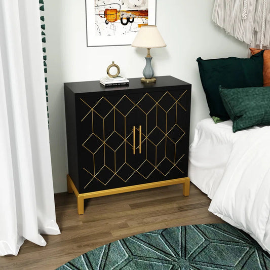 Elegant 32 Inch Contemporary Accent Cabinet Gold Trim-1