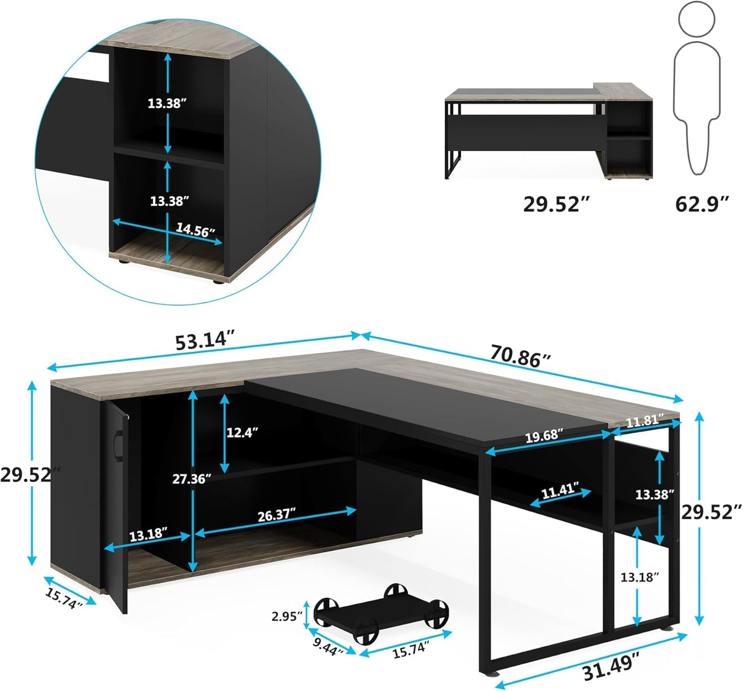 71" Gray L-Shaped Executive Desk with Storage-1