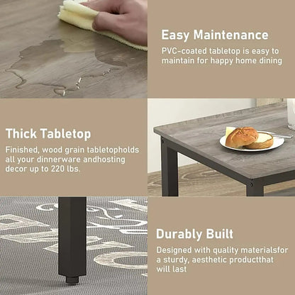 Dining Table Set for 4, Kitchen Room Table Set with 2 Benches, 3-Piece Dining Chairs Set for Breakfast Nook, Grey-3