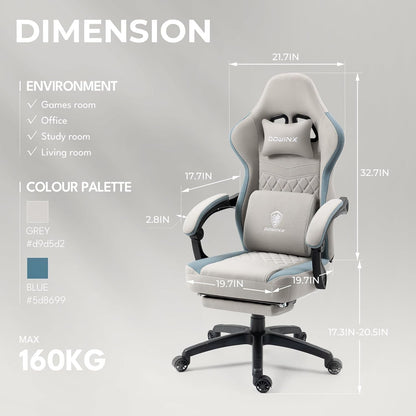 Gaming Chair Breathable Fabric Computer Chair with Pocket Spring Cushion, Comfortable Office Chair with Gel Pad and Storage Bag,Massage Game Chair with Footrest,Grey-2