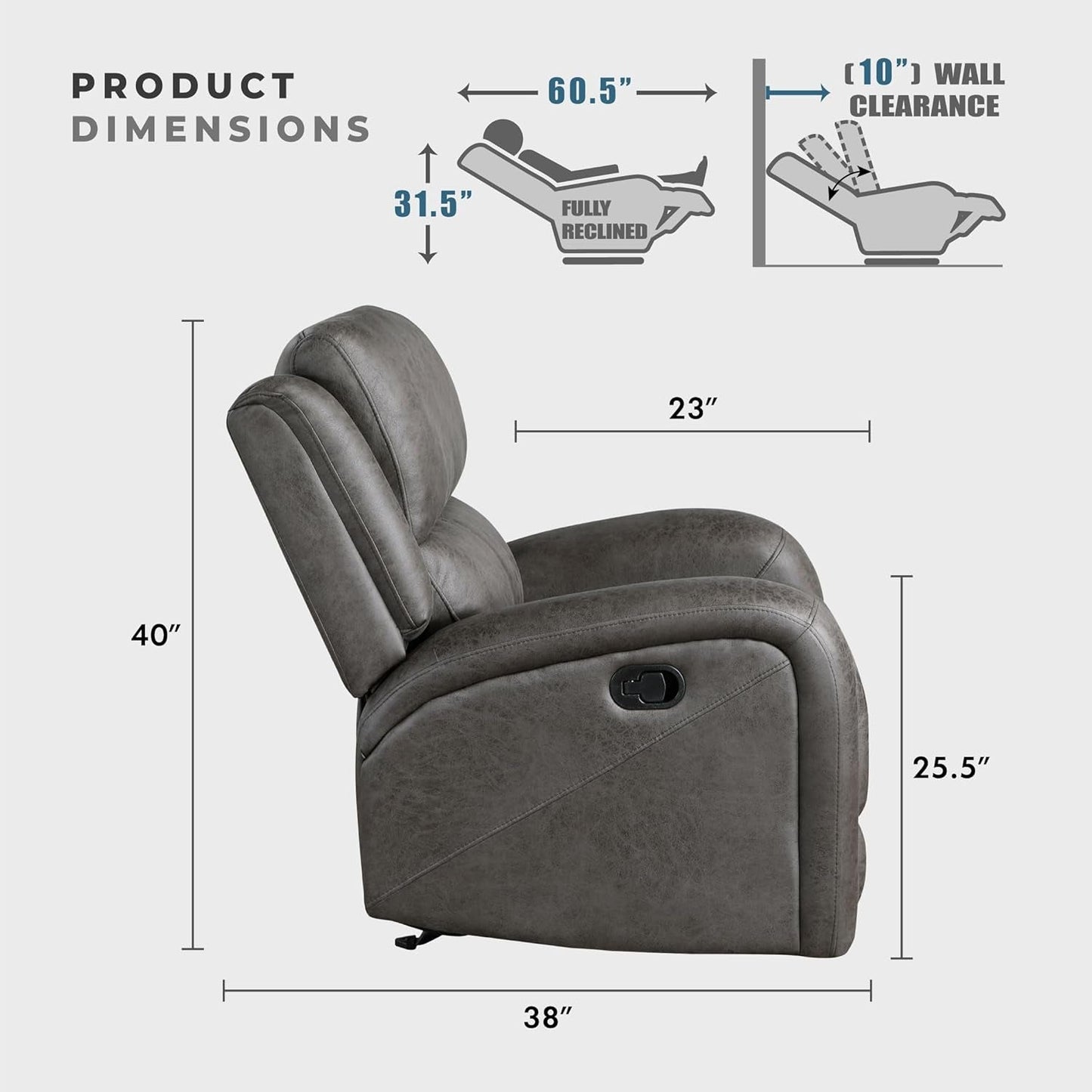 Rocker Recliner Chair, Reclining Rocking Chair, Home Theater Reclining Seat, Manual Recliner Seat for Living Room, Nursery, Bedroom, Office, Apartment, Grey-1